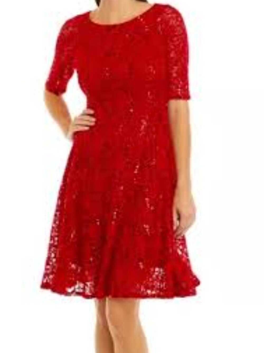 RABBIT DESIGNS Fit & Flare Lace Sequin Midi Dress Bright Red Women's Size S